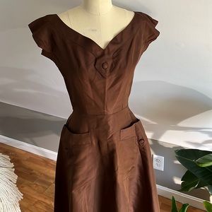 VTG 50s Brown Taffeta Dress